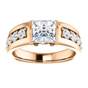 Cubic Zirconia Engagement Ring- The Rosemary (Customizable Princess Cut Tension Bar Set with Wide Channel/Prong Band)