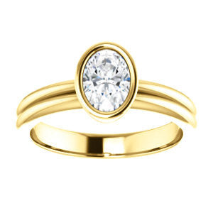 Cubic Zirconia Engagement Ring- The Stacie (Customizable Bezel-set Oval Cut Solitaire with Grooved Band)