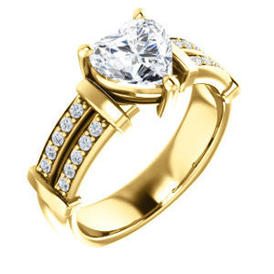 Cubic Zirconia Engagement Ring- The Rachana (Customizable Heart Cut Design with Wide Split-Pavé Band and Euro Shank)