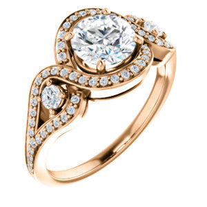 Cubic Zirconia Engagement Ring- The Sofía Anna (Customizable Round Cut Design with Dual Round Accents, Twisted Halo and Pavé Split Band)