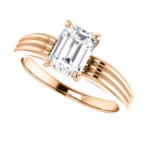 Cubic Zirconia Engagement Ring- The Therese (Customizable Radiant Cut Solitaire with Column Motif Double-Grooved-Band)
