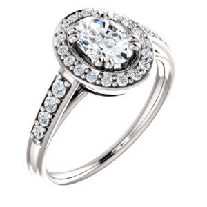 Cubic Zirconia Engagement Ring- The Julie Madison (Customizable Oval Cut Style with Halo and Round Cut Journey-Style Band Accents)