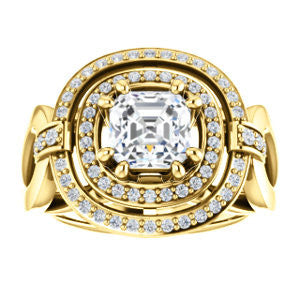 Cubic Zirconia Engagement Ring- The Kandie Lue (Customizable Cathedral-set Asscher Cut with 2x Halo and Prong Accents)