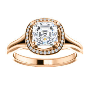 Cubic Zirconia Engagement Ring- The Jaci (Customizable Cathedral-set Asscher Cut Design with Split-Band and Halo Accents)