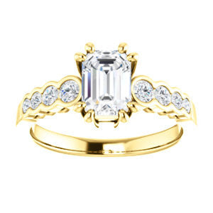 Cubic Zirconia Engagement Ring- The Jhenny (Customizable Emerald Cut 9-Stone Design with Round Bezel Accents)