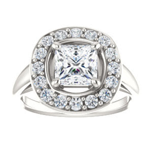 Cubic Zirconia Engagement Ring- The Esperanza (Customizable Cathedral-set Princess Cut Style with Large Cluster Halo Accents and Tapered Band)