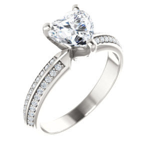 Cubic Zirconia Engagement Ring- The Layla (Customizable Heart Cut Design with Segmented Double-Pavé Band)