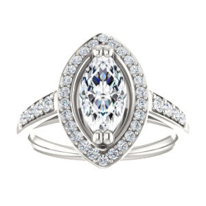 Cubic Zirconia Engagement Ring- The Julie Madison (Customizable Marquise Cut Style with Halo and Round Cut Journey-Style Band Accents)