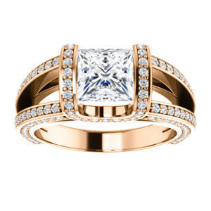 Cubic Zirconia Engagement Ring- The Scarlett (Princess Cut with Prong-Accented Bar Basket and Split Pavé Band)
