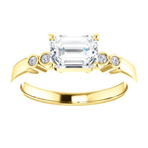 Cubic Zirconia Engagement Ring- The Luzella (Customizable 5-stone Design with Emerald Cut Center and Round Bezel Accents)