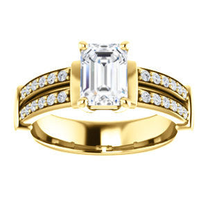 Cubic Zirconia Engagement Ring- The Rachana (Customizable Emerald Cut Design with Wide Split-Pavé Band and Euro Shank)