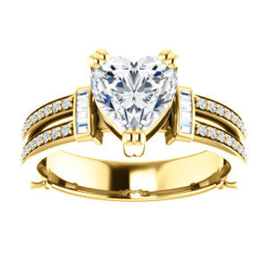 CZ Wedding Set, featuring The Kaitlyn engagement ring (Customizable Heart Cut with Flanking Baguettes And Round Channel Accents)