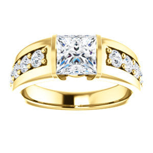 CZ Wedding Set, featuring The Rosemary engagement ring (Customizable Princess Cut Tension Bar Set with Wide Channel/Prong Band)