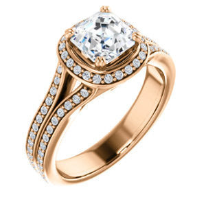 Cubic Zirconia Engagement Ring- The Mia Sofía (Customizable Cathedral-Halo Asscher Cut Style with Wide Split-Pavé Band)