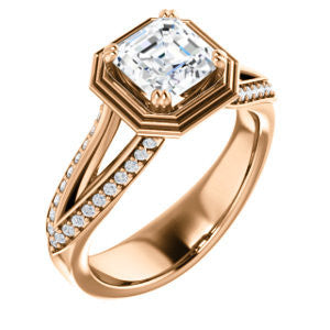 CZ Wedding Set, featuring The Reina engagement ring (Customizable Ridged-Bevel Surrounded Asscher Cut with 3-sided Split-Pavé Band)