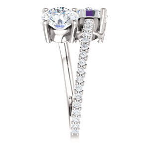 Cubic Zirconia Engagement Ring- The Anniston (Customizable 2-stone Round Cut Design Enhanced by Artisan Split-Pavé Band)
