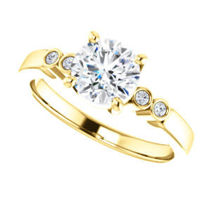 Cubic Zirconia Engagement Ring- The Luzella (Customizable 5-stone Design with Round Cut Center and Round Bezel Accents)