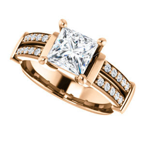 Cubic Zirconia Engagement Ring- The Rachana (Customizable Princess Cut Design with Wide Split-Pavé Band and Euro Shank)