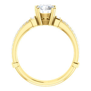 Cubic Zirconia Engagement Ring- The Kaitlyn (Customizable Round Cut with Flanking Baguettes And Round Channel Accents)