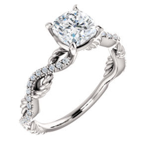 Cubic Zirconia Engagement Ring- The Janneth (Customizable Cushion Cut Design with Twisting Rope-Pavé Split Band)
