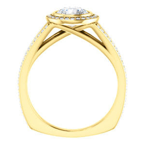 Cubic Zirconia Engagement Ring- The Maritza (Customizable Bezel-Halo Round Cut Style with Pavé Split Band & Euro Shank)