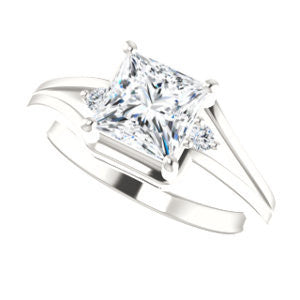 Cubic Zirconia Engagement Ring- The Erma (Customizable Princess Cut 3-stone Style with Small Round Cut Accents and Tapered Split Band)
