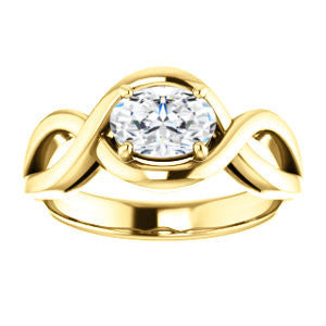 Cubic Zirconia Engagement Ring- The Maude (Customizable Cathedral-raised Oval Cut Solitaire with Ribboned Split Band)
