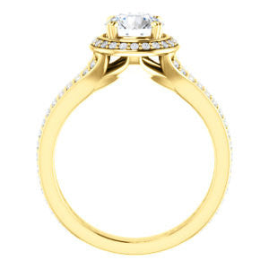 Cubic Zirconia Engagement Ring- The Mia Sofía (Customizable Cathedral-Halo Round Cut Style with Wide Split-Pavé Band)