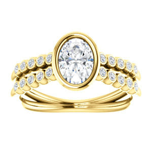 Cubic Zirconia Engagement Ring- The Rafaella (Customizable Bezel-set Oval Cut Design with Round Bezel Accented Split Band)