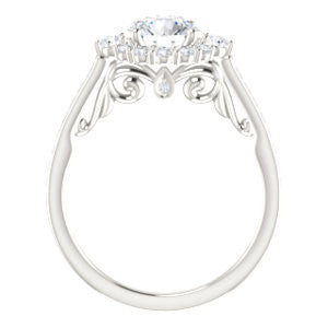Cubic Zirconia Engagement Ring- The Oceane (Customizable Round Cut Design with Raised Decorative-Peekaboo Trellis, Halo and Thin Pavé Band)