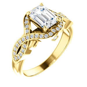 Cubic Zirconia Engagement Ring- The Bannely (Customizable Emerald Cut Semi-Halo Style with Split-Pavé Band and Peekaboo Accents)