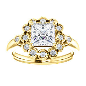 Cubic Zirconia Engagement Ring- The Raleigh (Customizable Princess Cut Design with Clustered Halo and Round Bezel Accents)