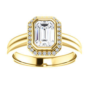 Cubic Zirconia Engagement Ring- The Sloan (Bezel Style Halo and Customizable Emerald Cut Center Stone)