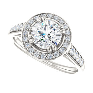 Cubic Zirconia Engagement Ring- The Julie Madison (Customizable Round Cut Style with Halo and Round Cut Journey-Style Band Accents)