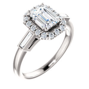 Cubic Zirconia Engagement Ring- The Azariah (Customizable Cathedral Radiant Cut Design with Halo and Straight Baguettes)