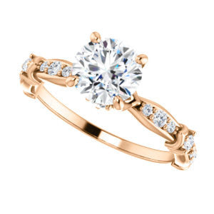 Cubic Zirconia Engagement Ring- The Willow (Customizable Round Cut Artisan Design with 3 Kinds of Round Cut Accents)