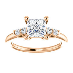 Cubic Zirconia Engagement Ring- The Karima (Customizable Princess Cut 5-stone style with Quad Bar-set Round Accents)