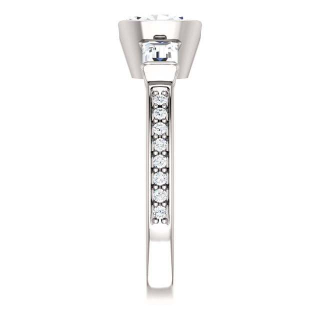 Cubic Zirconia Engagement Ring- The Naomi (Customizable Bezel-set Oval Cut Design with Dual Baguettes & Pavé Band)