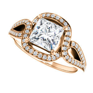 Cubic Zirconia Engagement Ring- The Taylor Ann (Customizable Princess Cut Center with Twisting Halo & Wide Split-Pavé Band)