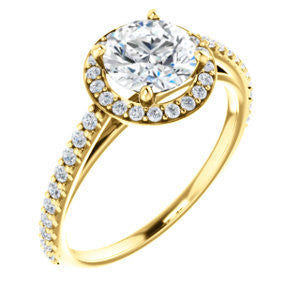 Cubic Zirconia Engagement Ring- The Monique (Customizable Round Cut Cathedral-Halo with Thin Pave-Band)