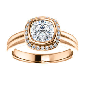 Cubic Zirconia Engagement Ring- The Sloan (Bezel Style Halo and Customizable Cushion Cut Center Stone)