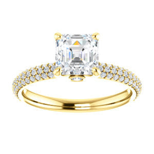 Cubic Zirconia Engagement Ring- The Merari (Customizable Asscher Cut with Three-sided Triple Pavé Band & Twin Bezel Peekaboo Accents)