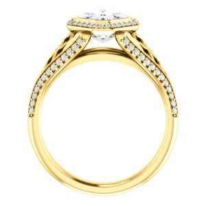 Cubic Zirconia Engagement Ring- The Timothea (Customizable Cathedral-Halo Asscher Cut Design with Three-sided Wide Pavé Artisan Band)