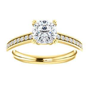 Cubic Zirconia Engagement Ring- The Myrtle (Customizable Cushion Cut Design with Round-Accented Band & Euro Shank)