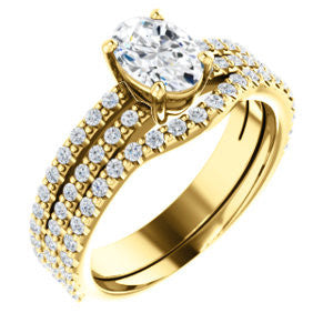 Cubic Zirconia Engagement Ring- The Kathryn  (Customizable Oval with Split Band & Round Pave Accents)