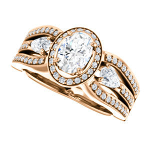 Cubic Zirconia Engagement Ring- The Tricia (Customizable Oval Cut Ultrawide Split-Pavé-Band Design with Halo & Dual Pear Cut Accents)