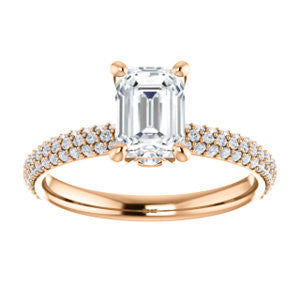 Cubic Zirconia Engagement Ring- The Merari (Customizable Emerald Cut with Three-sided Triple Pavé Band & Twin Bezel Peekaboo Accents)