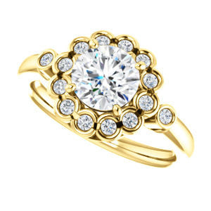 Cubic Zirconia Engagement Ring- The Raleigh (Customizable Round Cut Design with Clustered Halo and Round Bezel Accents)