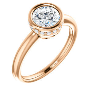 Cubic Zirconia Engagement Ring- The Zakiya (Customizable Bezel-set Round Cut Design with Filigree Fleur-de-Lis Trellis & Under-Halo Accents)