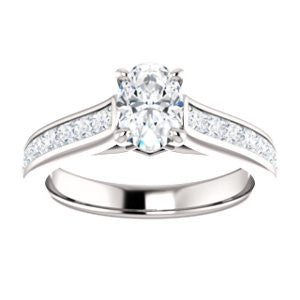 Cubic Zirconia Engagement Ring- The Rhea (Customizable Cathedral-raised Oval Cut Design with Princess Channel Band and Kite-set Princess Peekaboo Accents)